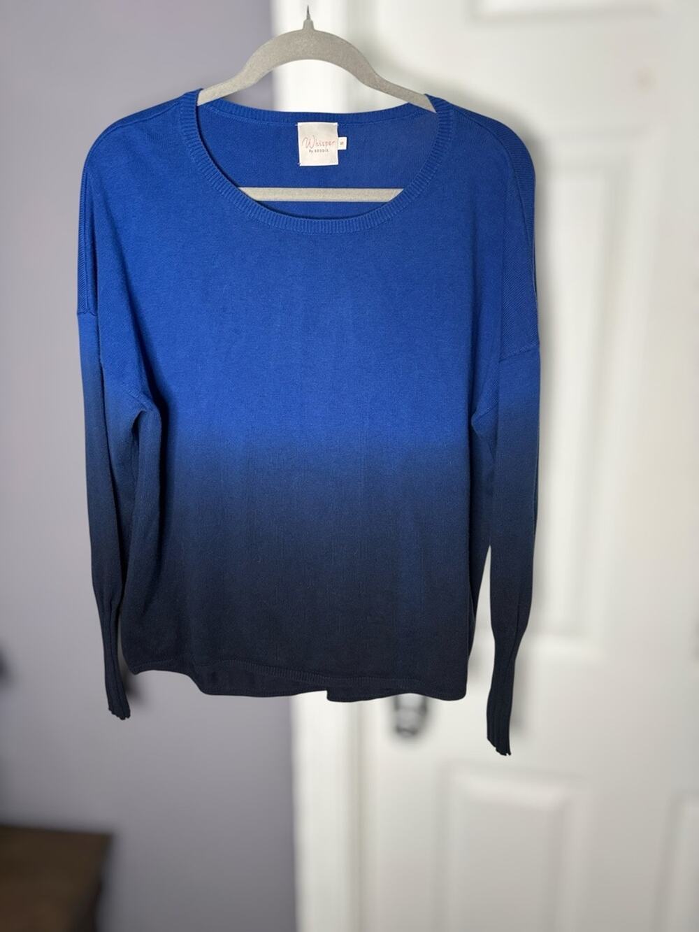 Whisper by Brodie Blue Colorblock Cotton Silk Sweater Small